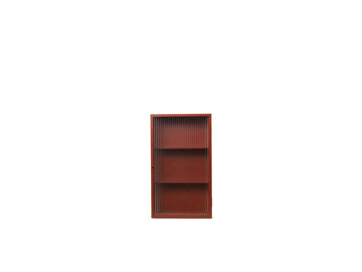 REEDED Wall Cabinet — with fluted glass, terracotta red