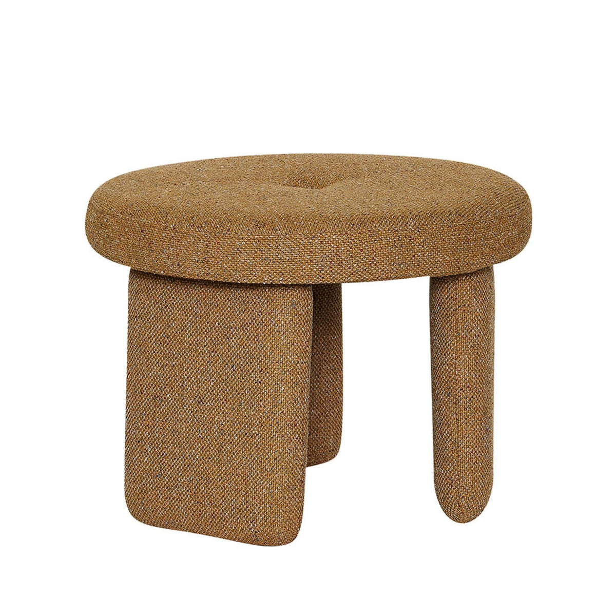 CHUBBY Pouffe — upholstered, round, mustard / caramel