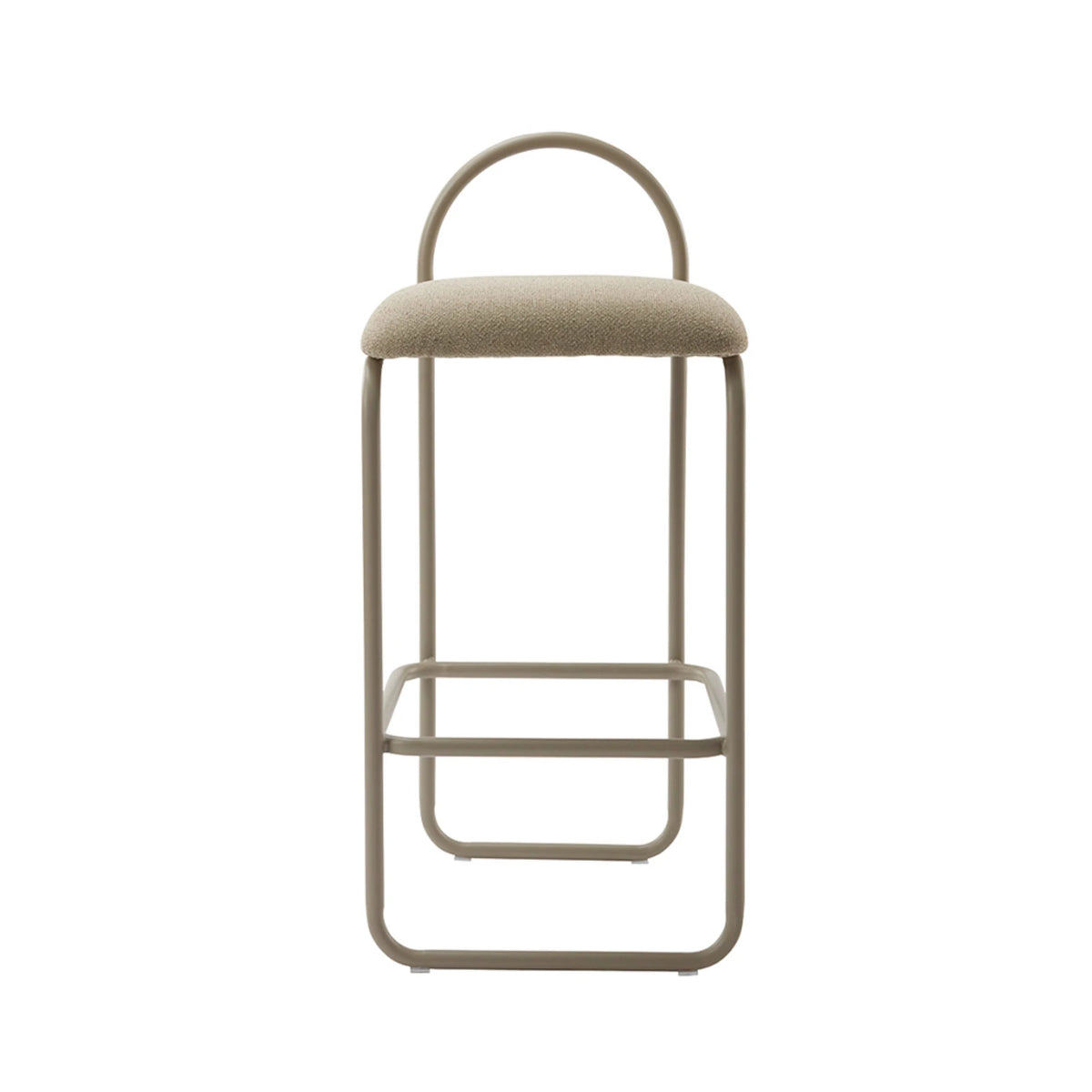 ARCH Bar Stool — upholstered, boucle beige / mocha