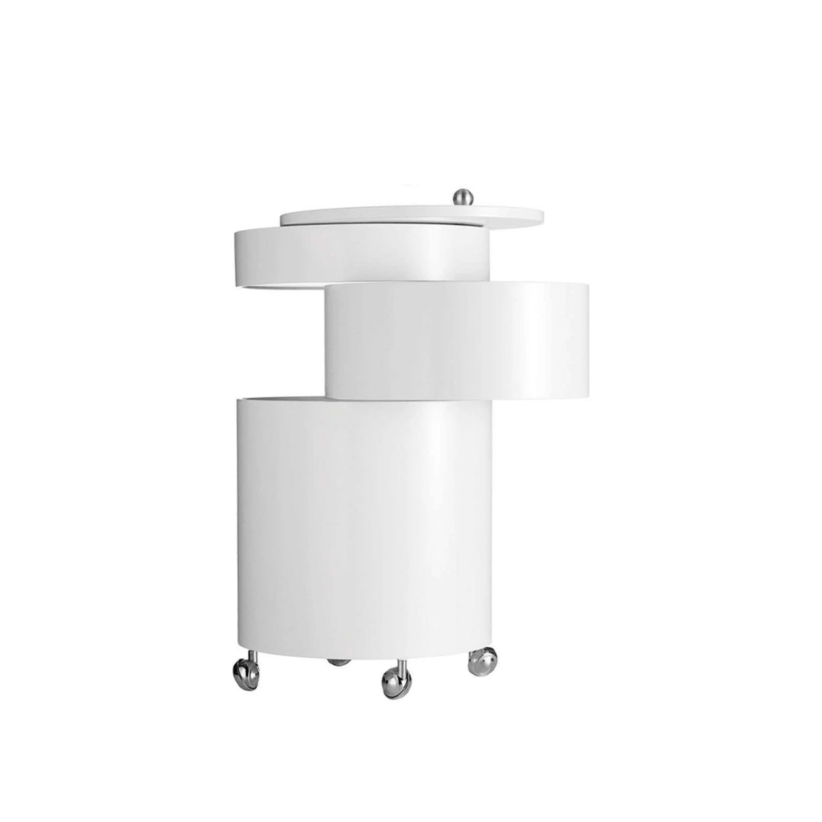 SWIVEL Bar Cabinet — cylindrical, on castors, white
