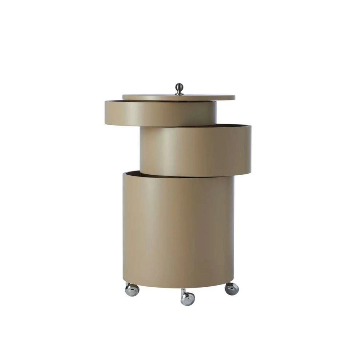 SWIVEL Bar Cabinet — cylindrical, on castors, beige / taupe