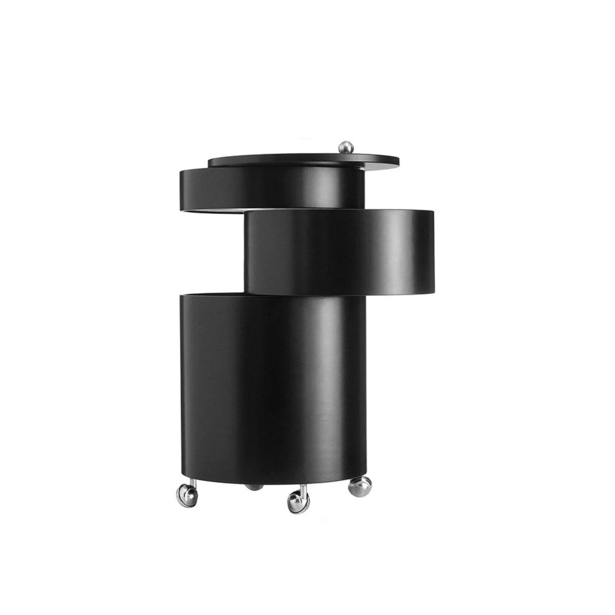 SWIVEL Bar Cabinet — cylindrical, on castors, matte black