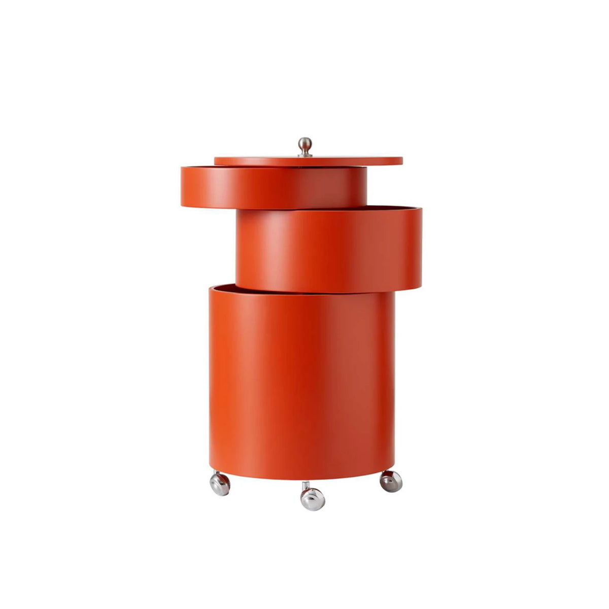 SWIVEL Bar Cabinet — cylindrical, on castors, orange / terracotta