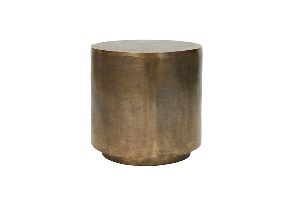 TOTEM Side Table — metal, cylindrical, brass / patina