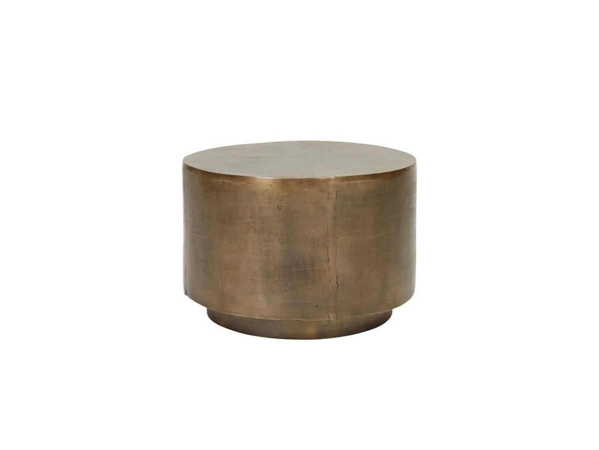 DRUM Side Table — metal, cylindrical, brass / patina