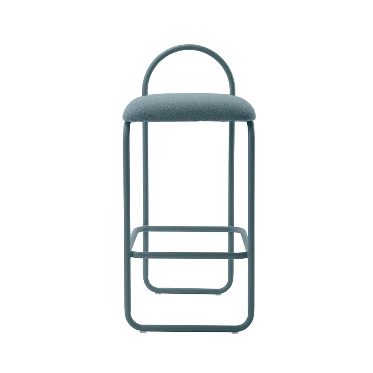 ARCH Bar Stool — upholstered, boucle, petrol / marine grey