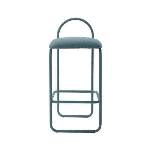 ARCH Bar Stool — upholstered, boucle, petrol / marine grey