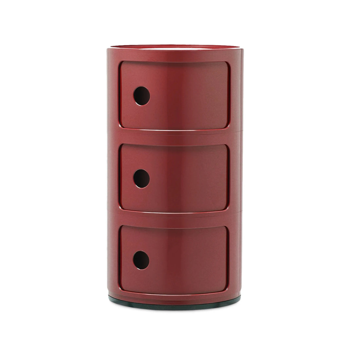 CYLINDER Modular Storage Unit — round, 3 drawers, red / marsala