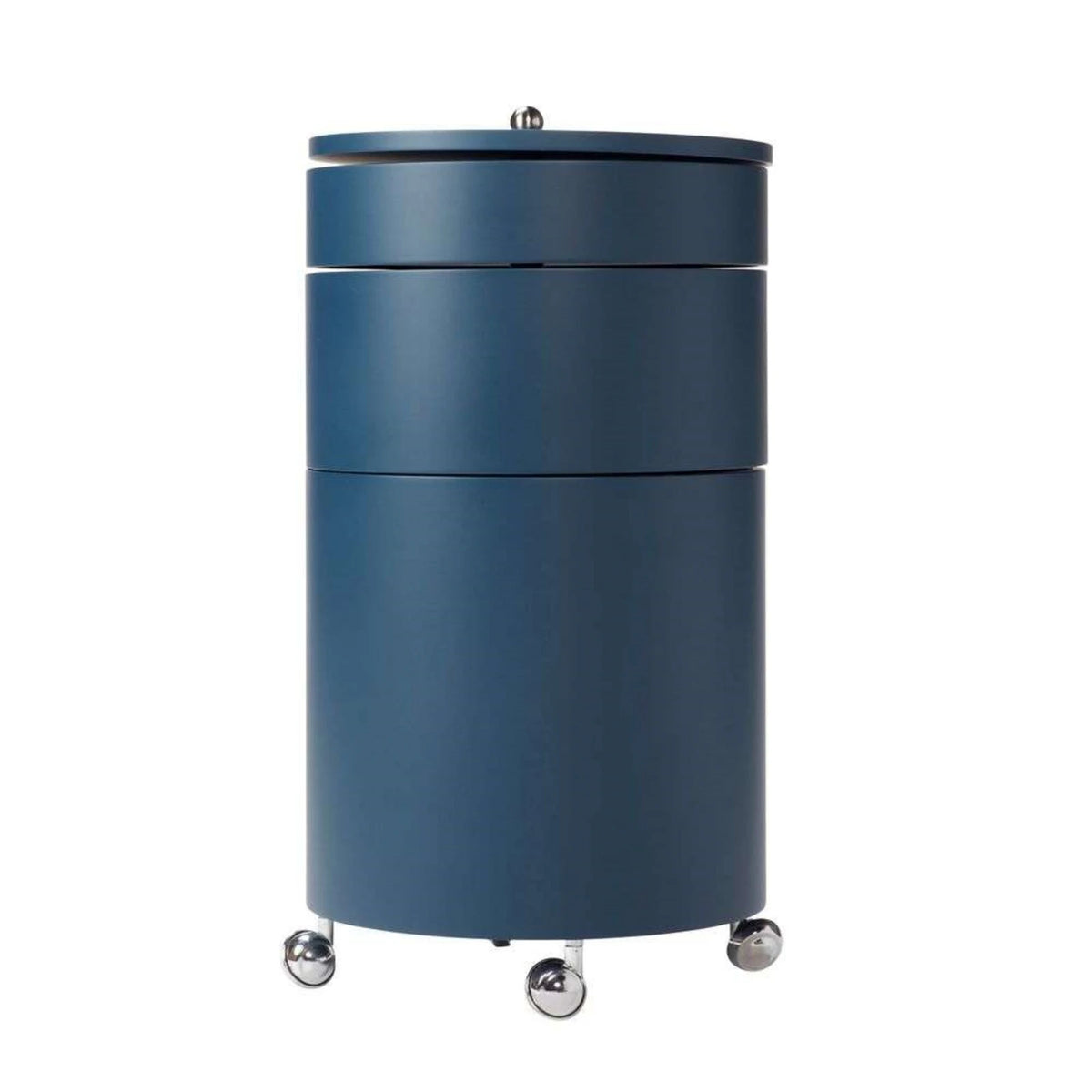 SWIVEL Bar Cabinet — cylindrical, on castors, navy / petrol