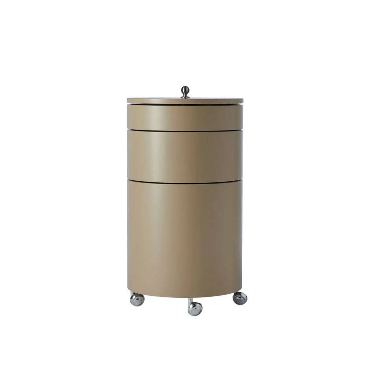 SWIVEL Bar Cabinet — cylindrical, on castors, beige / taupe