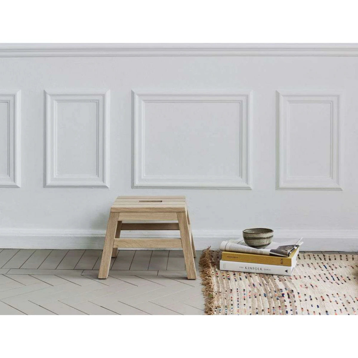 OAK Step Stool — wooden, with handle, light oak