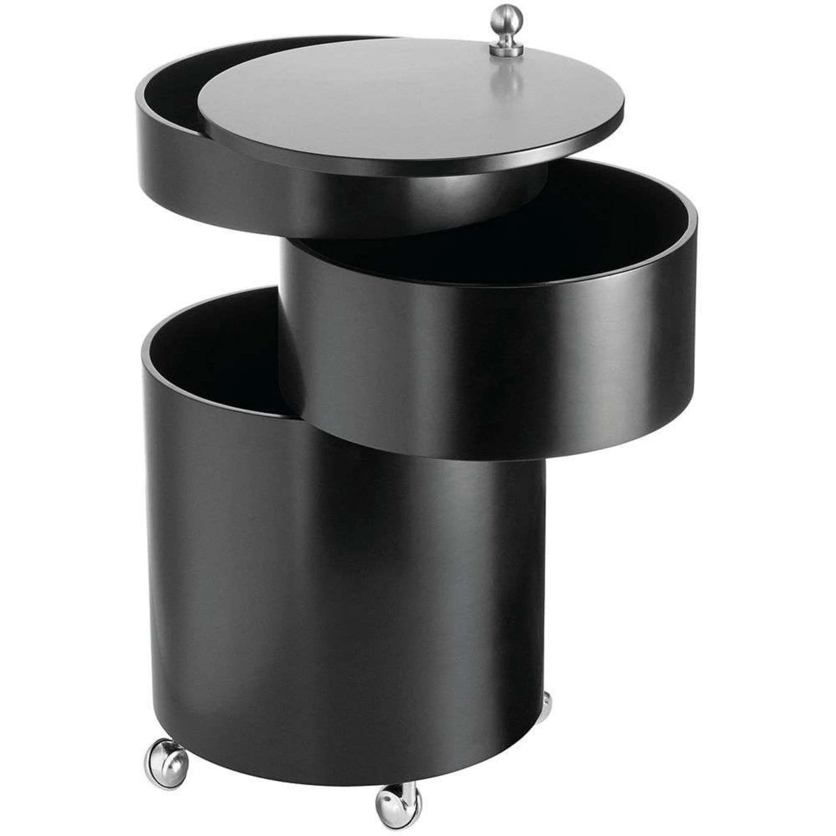 SWIVEL Bar Cabinet — cylindrical, on castors, matte black