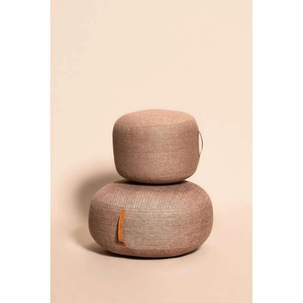 NATURA Round Pouffe — upholstered, natural fabric, beige / sand
