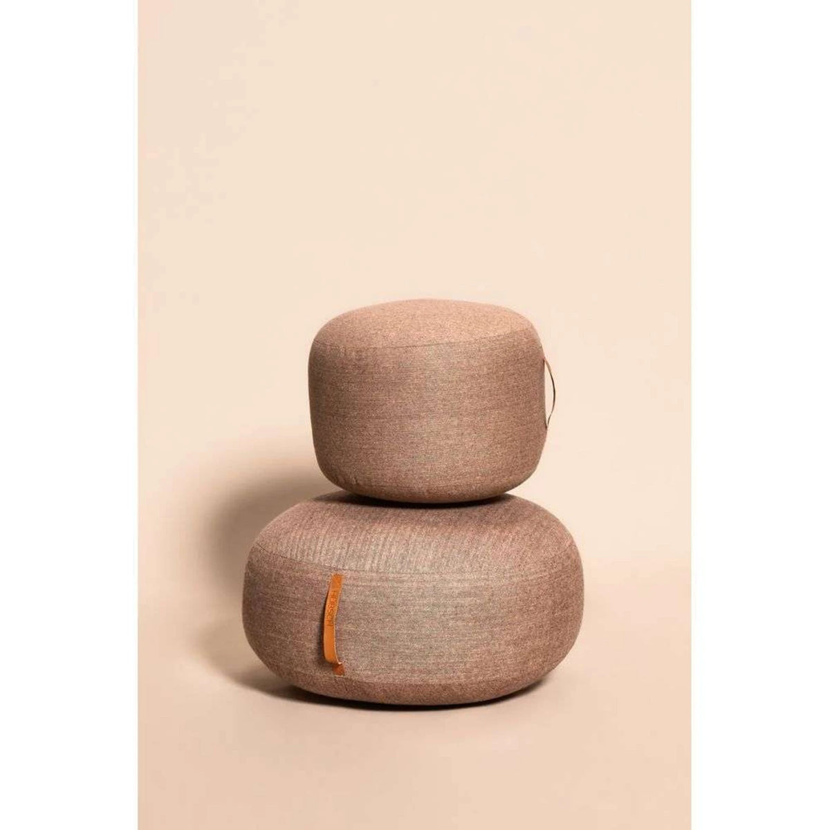 NATURA Round Pouffe — upholstered, natural fabric, beige / sand