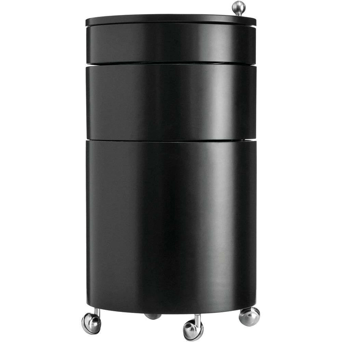 SWIVEL Bar Cabinet — cylindrical, on castors, matte black