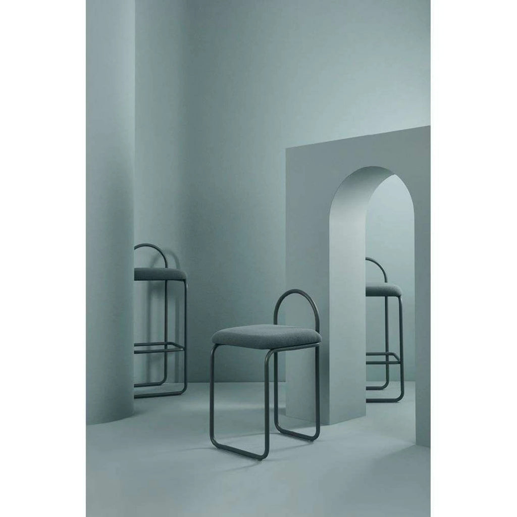 ARCH Bar Stool — upholstered, boucle, petrol / marine grey