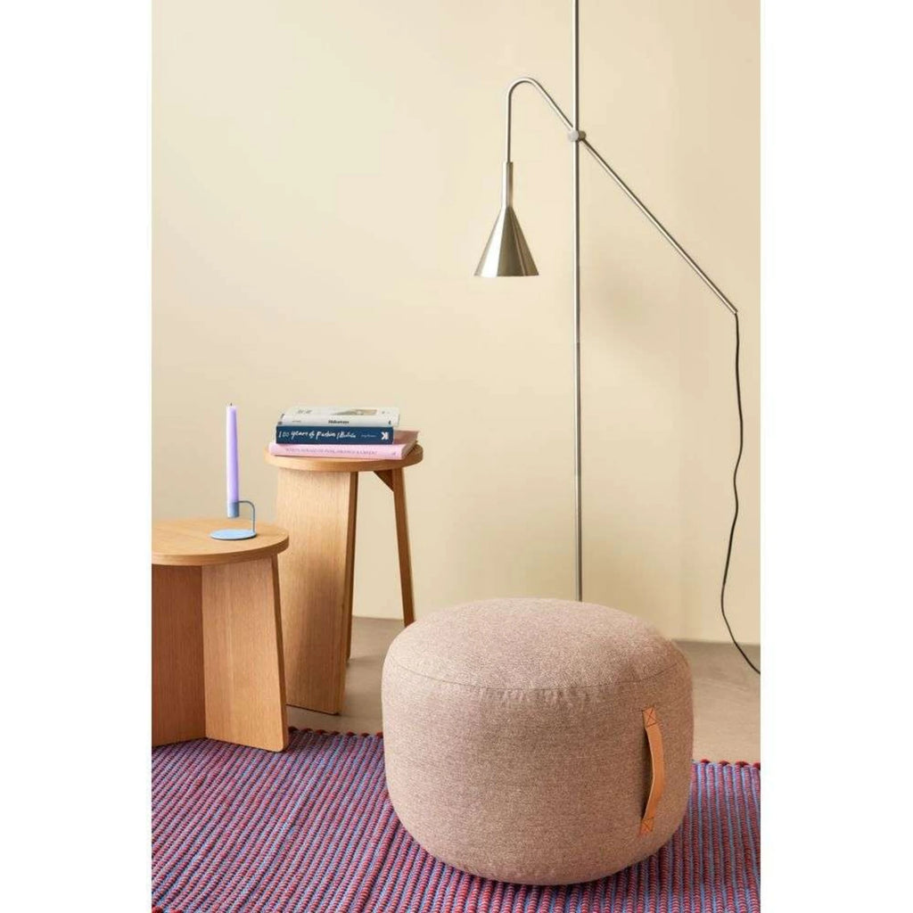 NATURA Round Pouffe — upholstered, natural fabric, beige / sand