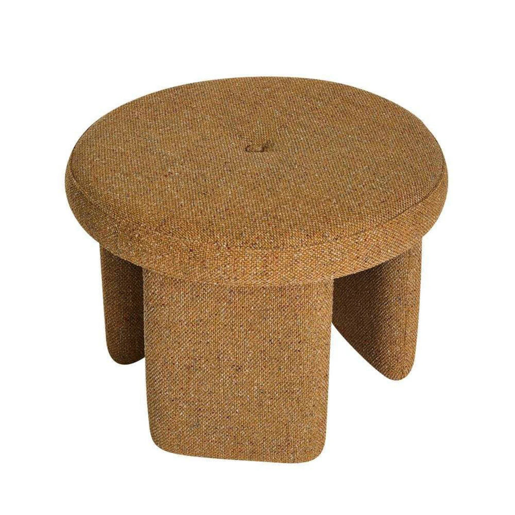 CHUBBY Pouffe — upholstered, round, mustard / caramel