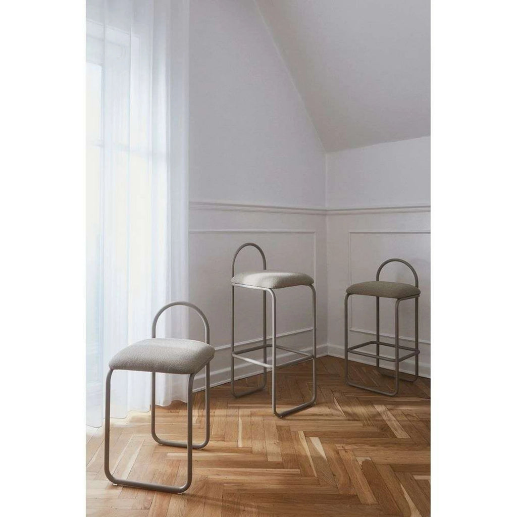 ARCH Bar Stool — upholstered, boucle beige / mocha