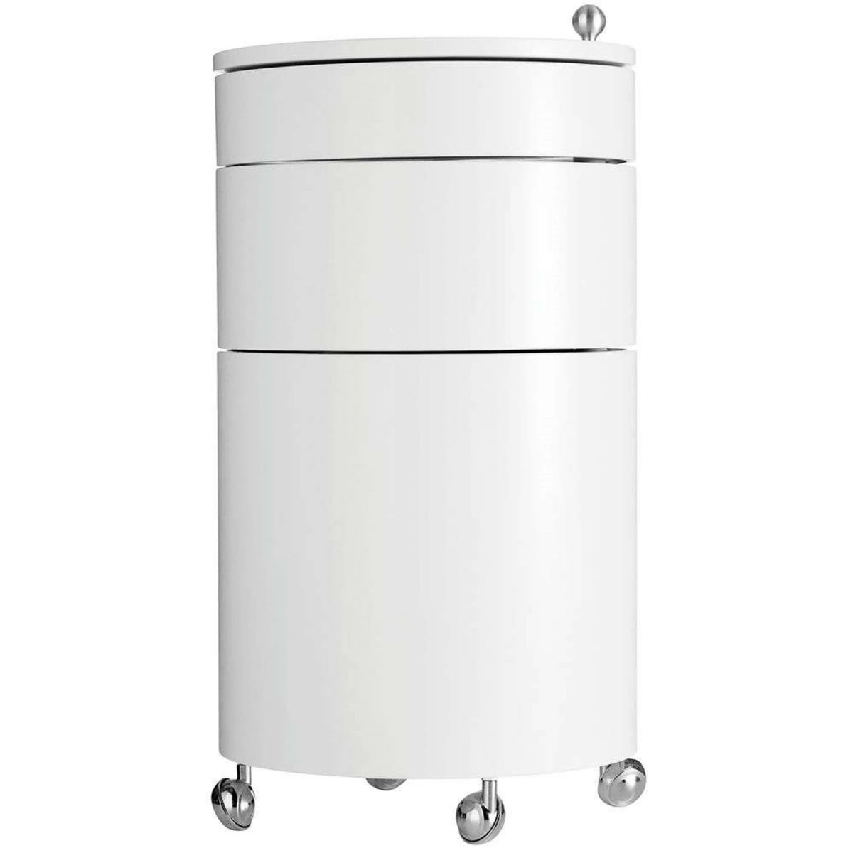 SWIVEL Bar Cabinet — cylindrical, on castors, white