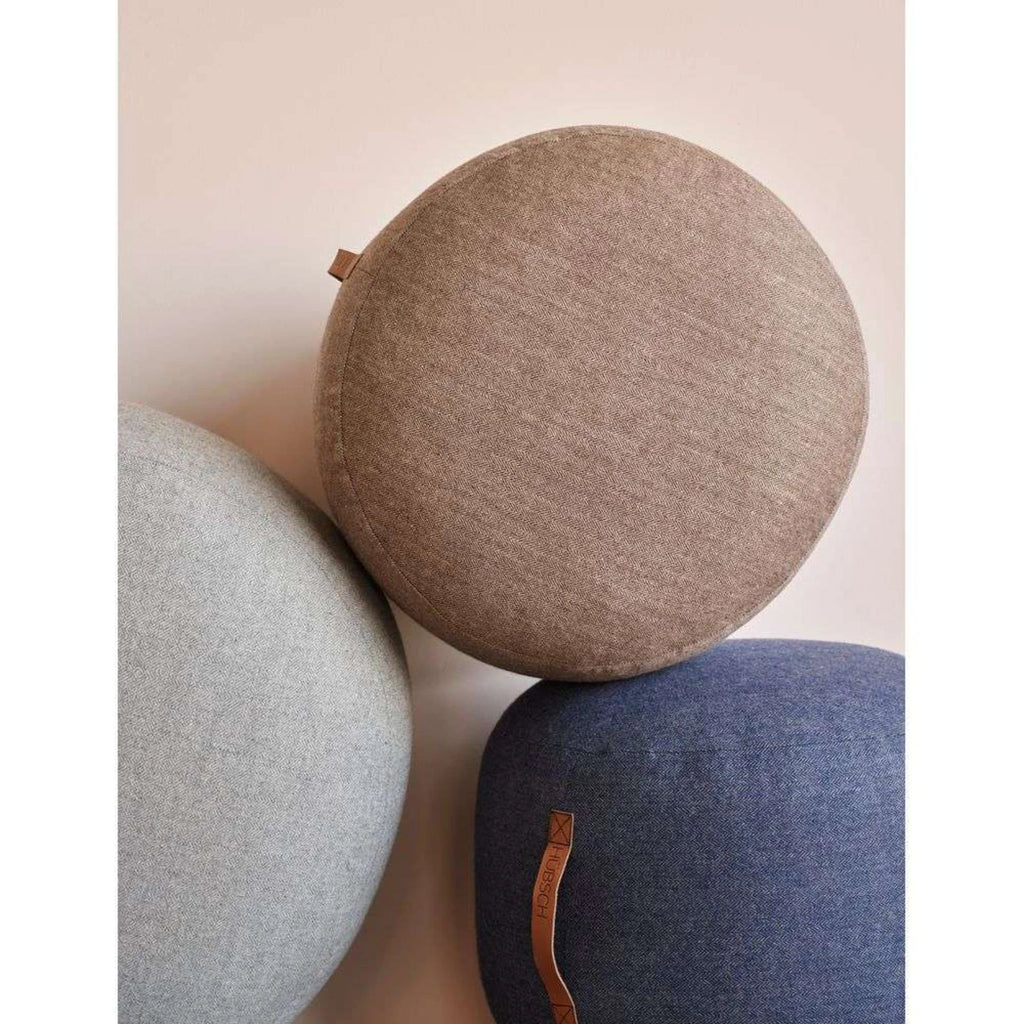 NATURA Round Pouffe — upholstered, natural fabric, beige / sand