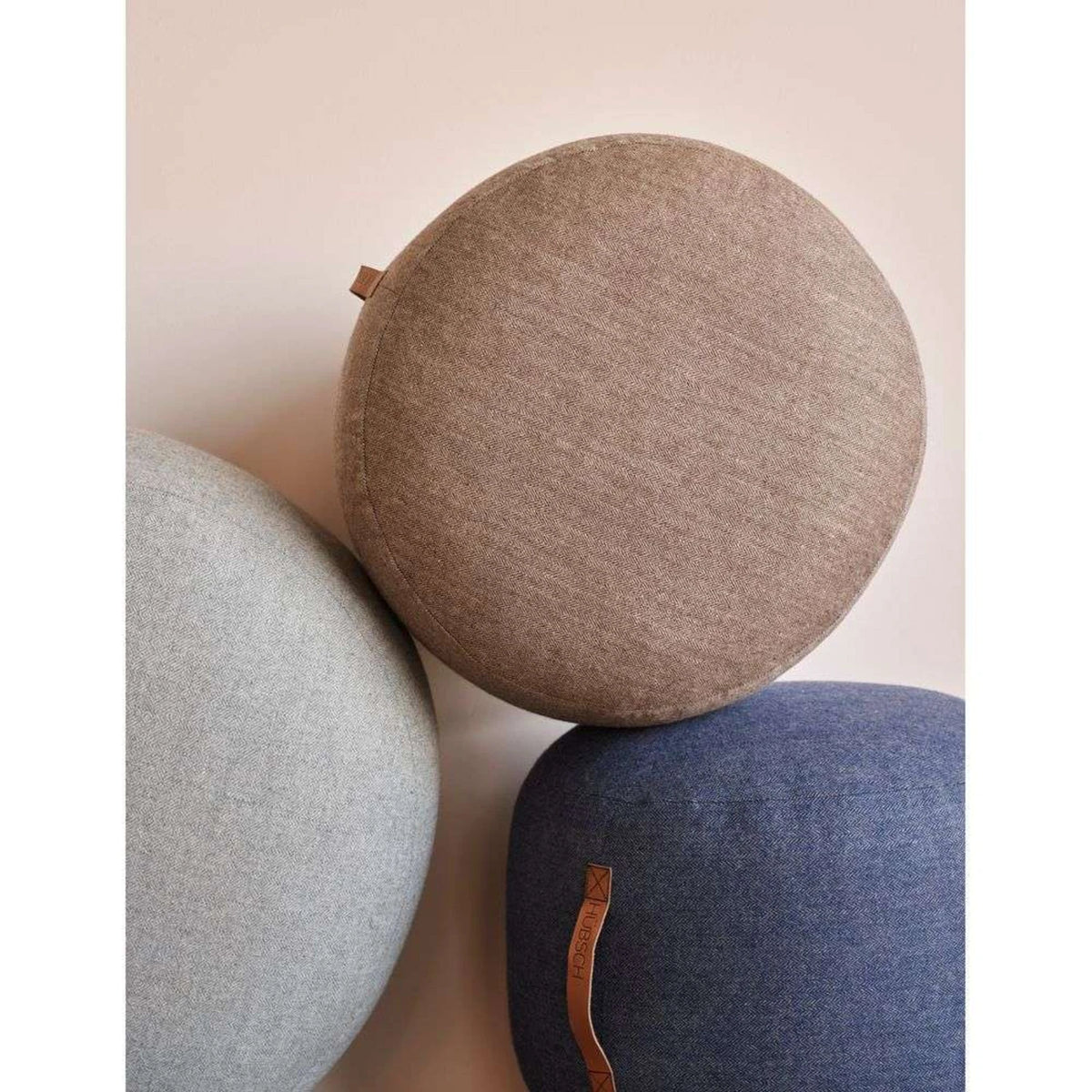 NATURA Round Pouffe — upholstered, natural fabric, beige / sand